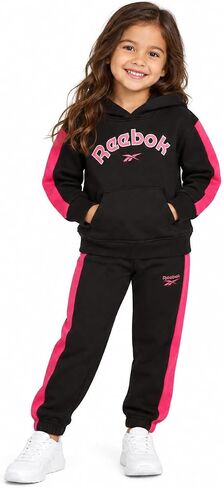 Reebok Toddler Girls 2-Piece Jogger Set - Fleece Hoodie & Sweatpants | Cozy Warmth Without Extra Weight, Stretch Waistband for All-Day Active Play, Handy Kangaroo Pocket for Everyday Layering in Saudi Arabia