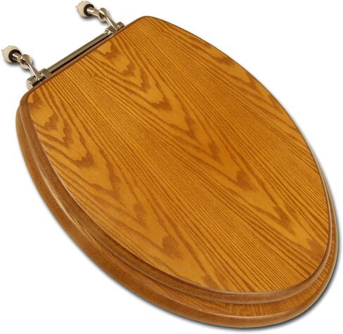 Comfort Seats C3B2E115BN Decorative Oak Wood Elongated Toilet Seat with Brushed Nickel Hinges, American Cherry in Kuwait
