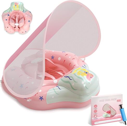Baby Pool Float with Canopy, Inflatable Infant Swim Float with Safety Seat & Sponge Support, UPF50+ Sun Protection for 3–36 Months, Toddler Water Float for Pool & Beach in Saudi Arabia