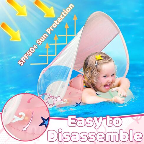 Baby Pool Float with Canopy, Inflatable Infant Swim Float with Safety Seat & Sponge Support, UPF50+ Sun Protection for 3–36 Months, Toddler Water Float for Pool & Beach in Saudi Arabia