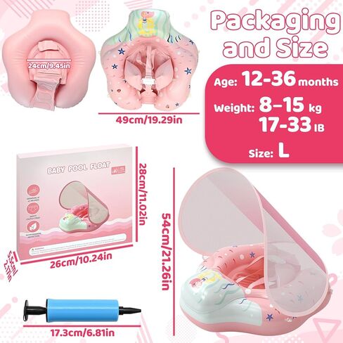 Baby Pool Float with Canopy, Inflatable Infant Swim Float with Safety Seat & Sponge Support, UPF50+ Sun Protection for 3–36 Months, Toddler Water Float for Pool & Beach in Saudi Arabia