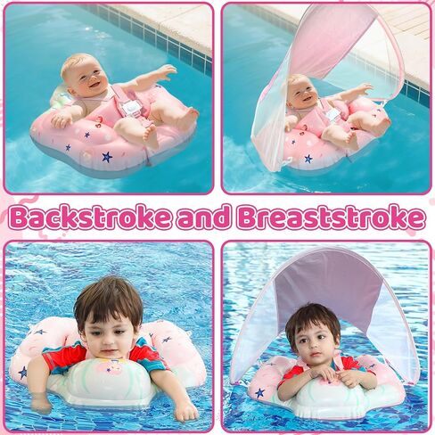 Baby Pool Float with Canopy, Inflatable Infant Swim Float with Safety Seat & Sponge Support, UPF50+ Sun Protection for 3–36 Months, Toddler Water Float for Pool & Beach in Saudi Arabia