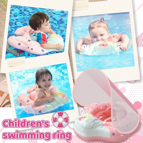 Baby Pool Float with Canopy, Inflatable Infant Swim Float with Safety Seat & Sponge Support, UPF50+ Sun Protection for 3–36 Months, Toddler Water Float for Pool & Beach in Saudi Arabia