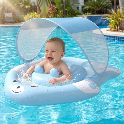 ZOOMSNAIL Baby Pool Float, Inflatable Kids Pool Floats with with Canopy UPF50+ Sun Protection for Baby 6-36 Months, Infant Swimming Float with Adjustable Safety Seat for Boys Girls in Saudi Arabia