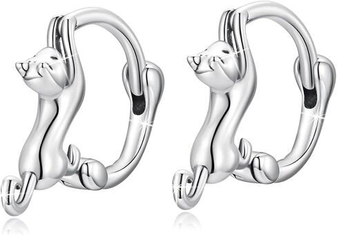 MUNDELL 925 Sterling Silver Cute Cat Huggie Hoop Earrings for Cat Lovers Snake Ear Buckles Hypoallergenic Tiny Hoop Earrings Statement Fine Jewelry in Kuwait