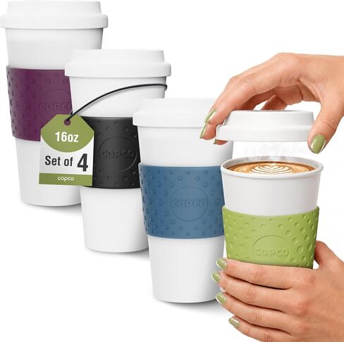 Copco Acadia Reusable To Go Mug, 16-ounce Capacity - 4-pack (Brown, Plum, Blue, Green) in Kuwait