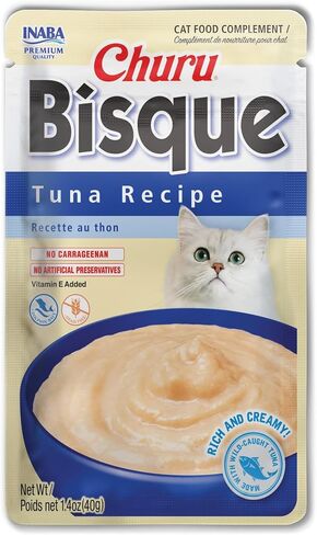 INABA Churu Bisque for Cats, Creamy Lickable Purée Side Dish with Vitamin E, 1.4 Ounce Pouch, 1 Pouch, Tuna Recipe in Kuwait