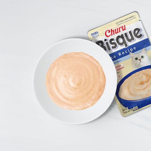 INABA Churu Bisque for Cats, Creamy Lickable Purée Side Dish with Vitamin E, 1.4 Ounce Pouch, 1 Pouch, Tuna Recipe in Kuwait