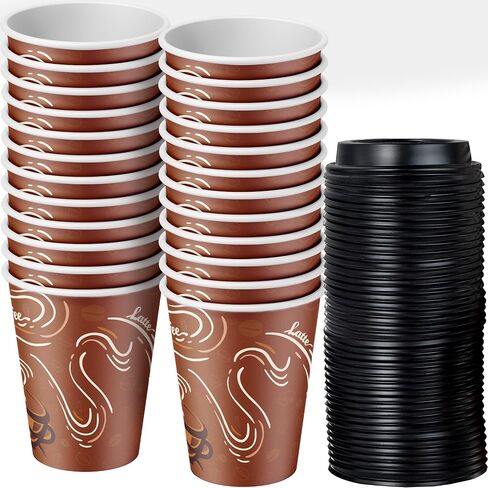Avant Grub 100 Pack 12 Oz Restaurant Grade Paper Coffee Drinking Cup With Recyclable Dome Lids. Durable, BPA Free Disposable Designer Cups For Hot Drinks At Kiosks, Shops, Cafes in Kuwait