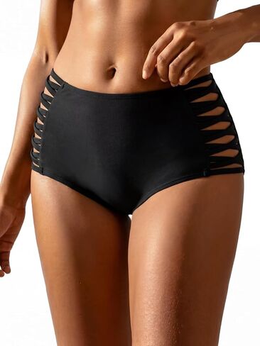 RELLECIGA Women's Strappy High Waisted Bikini Bottom Full Coverage Swim Briefs in Kuwait