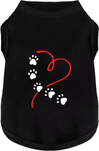 Discover Cozy Cotton Canine Wear: Soft, Lightweight, and Breathable Dog Shirt Vest with Eye-Catching Graphics (Heart and Paw, Keeping Your Furry Friend Warm！Black S in Kuwait