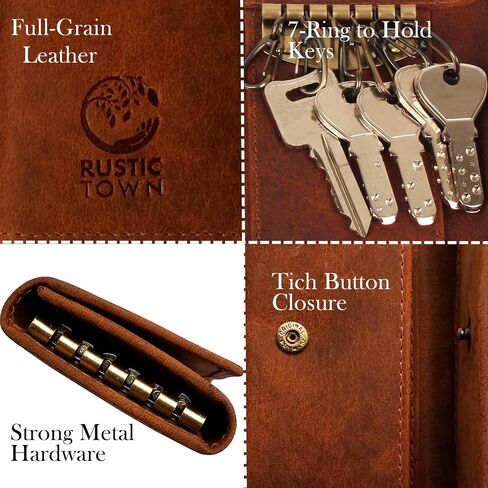 RUSTIC TOWN Slim Compact Leather Key Holder Wallet Pouch Gifts Him Her Men Women (Brown) in Kuwait