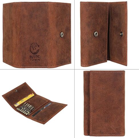 RUSTIC TOWN Slim Compact Leather Key Holder Wallet Pouch Gifts Him Her Men Women (Brown) in Kuwait