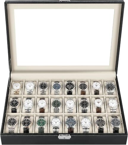 NATGAI Watch Box 24 Slots Elegant Portable Black Watch Collection Box Case Organizer for Storage Display Holds Watches Jewelry for Men & Women in Kuwait
