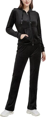 Woolicity Womens Sweatsuits Set Velour Tracksuit 2 Piece Outfits Set Zip Up Hoodies and Pants Sportswear Jogging Set in Kuwait