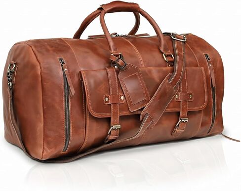 Large leather Travel Bag Duffel bag Gym sports flight cabin bag Leather Holdall Overnight Weekend Large luggage bag (LIGHT BROWN) (28 INCH) in Kuwait
