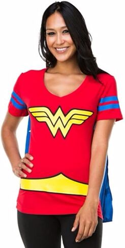 تي شيرت ووندر وومان مخطط باللون الأزرق للصغار زي تنكري كيب تي شيرت تي شيرت DC Comics in Kuwait