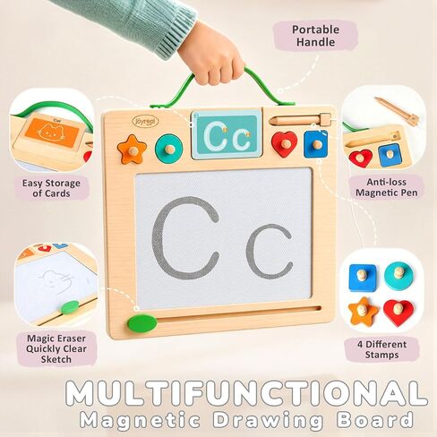 Joyreal Wooden Letter Tracing Board for Toddlers, Magnetic Alphabet & Number Writing Practice Board with 44 Cards, Reusable Magnetic Drawing Board, Montessori Preschool Educational Toy Ages 3-5 in Saudi Arabia