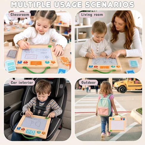 Joyreal Wooden Letter Tracing Board for Toddlers, Magnetic Alphabet & Number Writing Practice Board with 44 Cards, Reusable Magnetic Drawing Board, Montessori Preschool Educational Toy Ages 3-5 in Saudi Arabia