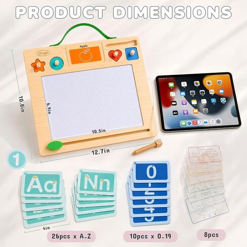 Joyreal Wooden Letter Tracing Board for Toddlers, Magnetic Alphabet & Number Writing Practice Board with 44 Cards, Reusable Magnetic Drawing Board, Montessori Preschool Educational Toy Ages 3-5 in Saudi Arabia
