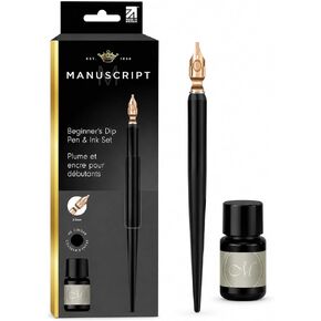 MANUSCRIPT Round Hand Nib Set, Wooden Holder, Black Ink in Kuwait