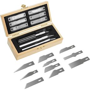 Headley Tools Precision Craft Hobby Knife Set (38pcs) with Wooden Chest, Razor Sharp Knives for Scrapbooking, Art Modeling, Sculpture, Wood&Leather Working- Fine Point, Scoring, Chiseling Blades in Kuwait