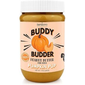 Pumpkin Pup Buddy BUDDER, 100% Natural Dog Peanut Butter, Healthy Peanut Butter Dog Treats, Made in USA, (17oz Jars) in Saudi Arabia