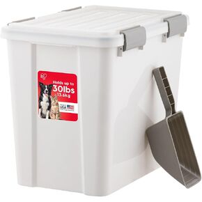 IRIS USA Dog Food Storage Container, Up to 30 lbs, White, Made in USA in Kuwait