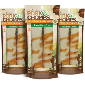 Pork Chomps Rawhide Free Pork Skin Dog Chews, Chicken Wrap, 8in Rolls, 2ct in Saudi Arabia
