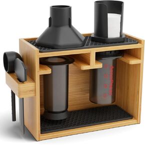 HEXNUB - منظم الخيزران لـ AeroPress، محطة علبة القهوة المدمجة تحمل ماكينة صنع القهوة AeroPress، الملحقات، المرشحات، الأكواب، الحامل يتضمن الحصير (أسود) in Kuwait