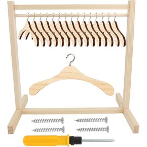 17 Pcs Wood Doll Garment Rack with Wooden Clothes Hanger Mini Wooden Girl Doll Clothes Hanger Organizer Storage Shelf for 18 Inch Girl Doll Clothes Baby Dollhouse (Color Set 1) in Kuwait