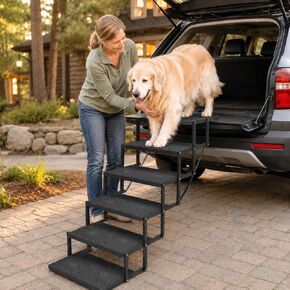 Dog Stairs for car, 6 Steps Foldable Dog Steps for Truck, Upgraded Non-Slip Pet Stairs for lagre Dogs, Metal Pet Stairs for SUV, Truck and Cars in Saudi Arabia