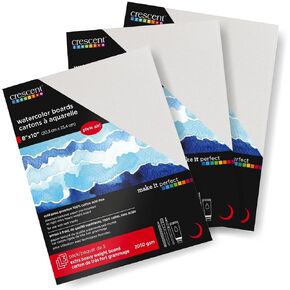 Crescent Creative Watercolor Board 11x14, 3 Sheets,100% Rag Cold Press Surface for Washes and Dry Brush | Extra Heavy Weight, Acid-Free, Rigid in Kuwait