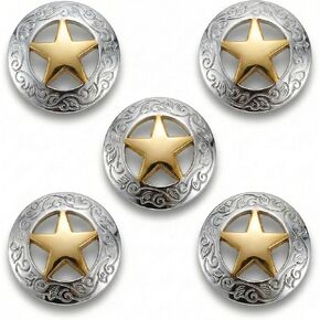 OKKRMGZ 5Pcs Conchos for Leather Crafts Silver Engraved Star Western Saddle Buttons with Screws Gold Tone Star Button Accessories for Belts Bags Hats in Kuwait