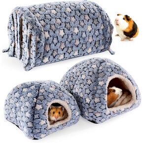 MABOZOO 3 Pack Guinea Pig House Accessories, Washable 2 Guinea Pig House and Hideout Tunnel with Curtains, Chinchilla Hideout for Hamster, Rabbit, Bunny, Chinchillas (Gray-Star) in Kuwait