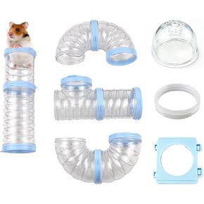 8 PCS Syrian Hamster Tube Set,Transparent Pet Cage Curvy Tunnel Kit DIY Dwarf Hamster Toy Tube Small Animal External Accessories Adventure Pipe for Mice Rat(Blue) in Kuwait