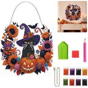 Autumn Harvest Pumpkin Diamond Art Hanging Ornament Kit,Halloween Diamond Art Hanging Kits,DIY Diamond Art Hanging Sign,Acrylic Window Hanging Decor for Window Home Garden Wall in Saudi Arabia