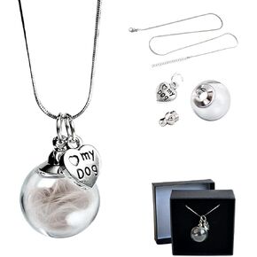 Cat Fur Keepsake Necklace, Ashes Hair Memory Urn with Charm, Glass Circle Memorial Pendant Necklace, Pet Cremation Memorial Jewelry for Women Men, Vial Necklace for Ashes in Kuwait
