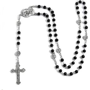 Rnivida Catholic Beads Rosary Virgin Mary Rosary Necklace with Jesus Crucifix, Miraculous Mary Medal Rosary Prayer Gifts for Women in Saudi Arabia