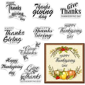ALIBBON Happy Thanksgiving Day Clear Stamps for Card Making, Autumn Fall Leaves Give Thanks Words Transparent Silicone Rubber Seal Stamps for Crafts Journal DIY Scrapbooking Photo Album Decorations in Kuwait