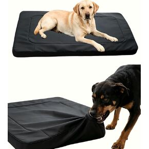 Heavy‑Duty Wear‑Resistant Dog Bed for Aggressive Chewers, Oxford Fabric Waterproof Crate Bed for Large Dogs, Washable Removable Cover with Sponge Filling 35" x 22" x 2.76" (Black, Medium) in Kuwait
