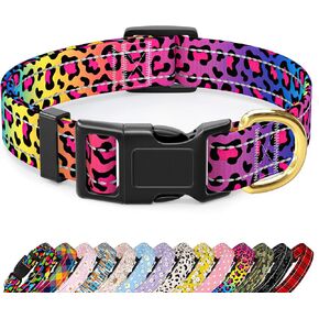 Reflective Adjustable Dog Collar for Medium Dogs, Leopard Neon, M in Kuwait