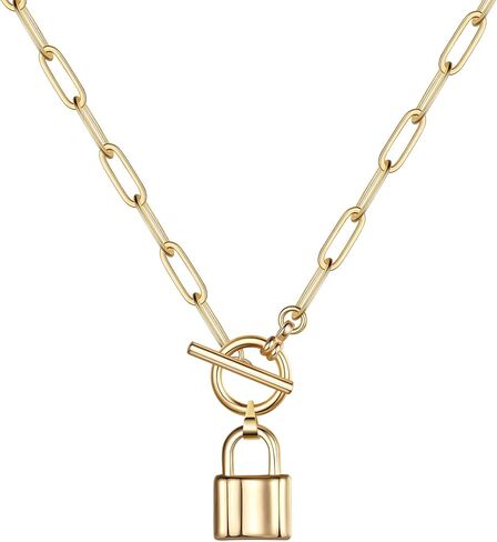 Turandoss 14K-Gold-Plated Necklaces for Women - Lock Evil Eye Medallion Vintage Coin Necklace Bee Sun Moon Shell Chain Necklace Layered Paperclip Chain Necklaces for Women Jewelry Gifts in Saudi Arabia