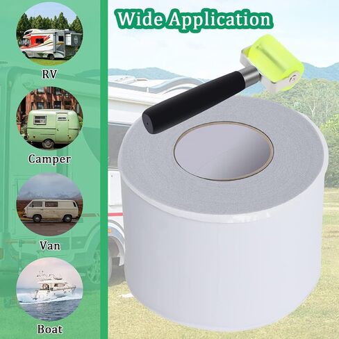 Hedday RV Sealing Tape with Rollers, 6" X 50' Butyl Tape for RV Repair - Window, Boat Seal, Truck Stop Camper Roof Leaks - White Weatherproof RV Roof Sealing Tape in Kuwait