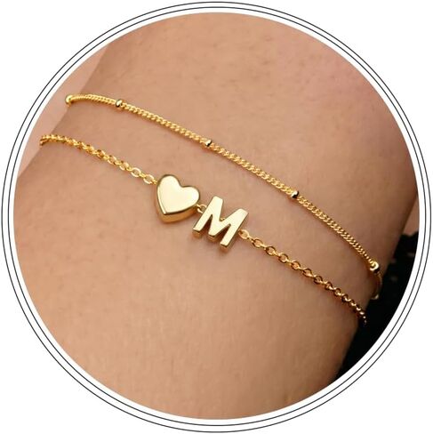 DEARMAY Dainty Initial Heart Gold Bracelets for Women Trendy, 14K Real Gold Letter Charm Bracelet Jewelry Cute Simple Fashion Chain Bracelets for Women Girls Gift in Kuwait