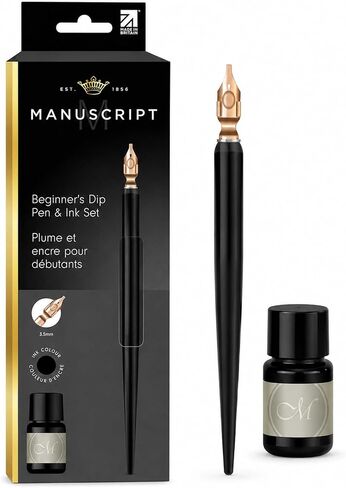 MANUSCRIPT Round Hand Nib Set, Wooden Holder, Black Ink in Kuwait
