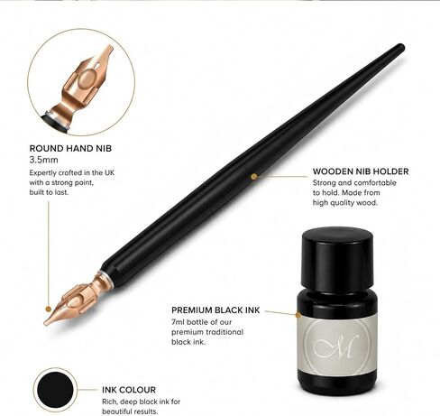 MANUSCRIPT Round Hand Nib Set, Wooden Holder, Black Ink in Kuwait