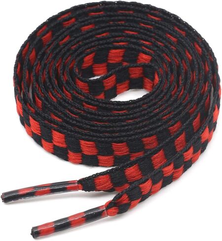 YJRVFINE Flat Checkered Shoe Laces: Wide 5/16" Patterned Shoelaces for Sneakers in Kuwait