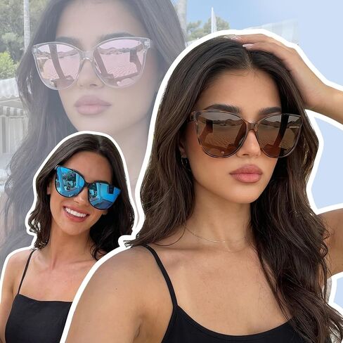 نظارات شمسية LVIOE Cat Eyes للنساء، نظارات كلاسيكية مستقطبة كبيرة الحجم لقيادة الصيد - حماية 100% من الأشعة فوق البنفسجية in Kuwait