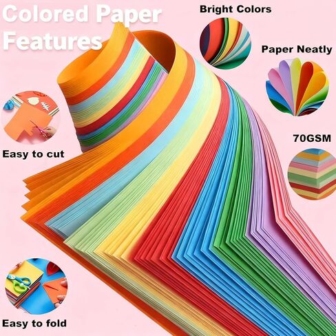 Colored Paper 100 Sheets, Construction A4 Copy Paper for Craft Art Drawing in Saudi Arabia